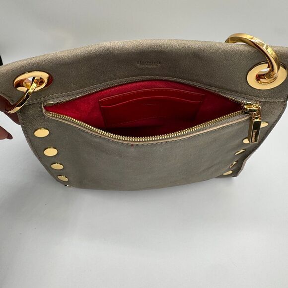 Rare Hammitt Tony Medium Pewter Gold Crossbody, Rivet Strap, NWOT Nubuck Leather - Picture 4 of 10